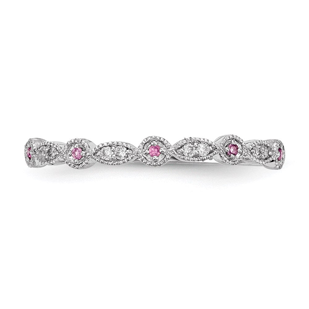 14K Weißgold Echt Diamant & Rosa Saphir Ring