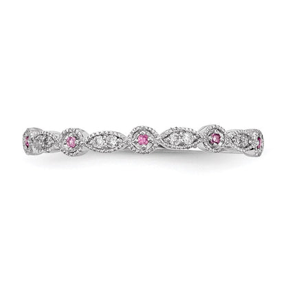 14K Weißgold Echt Diamant & Rosa Saphir Ring