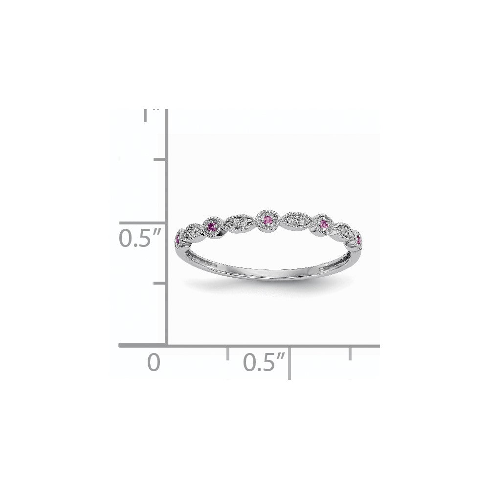 14K Weißgold Echt Diamant & Rosa Saphir Ring