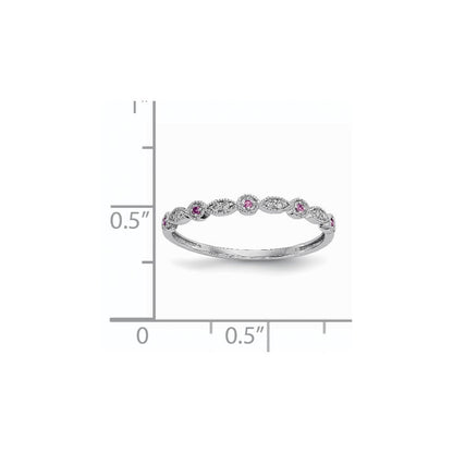 14K Weißgold Echt Diamant & Rosa Saphir Ring