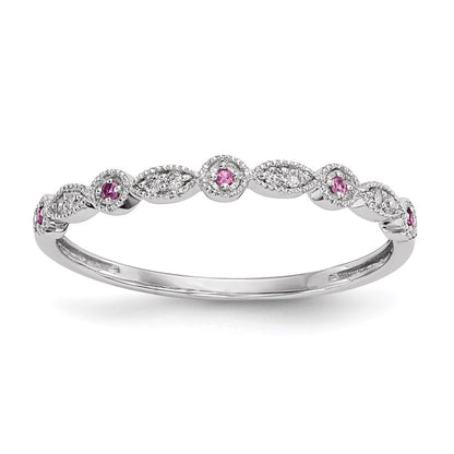 14K Weißgold Echt Diamant & Rosa Saphir Ring