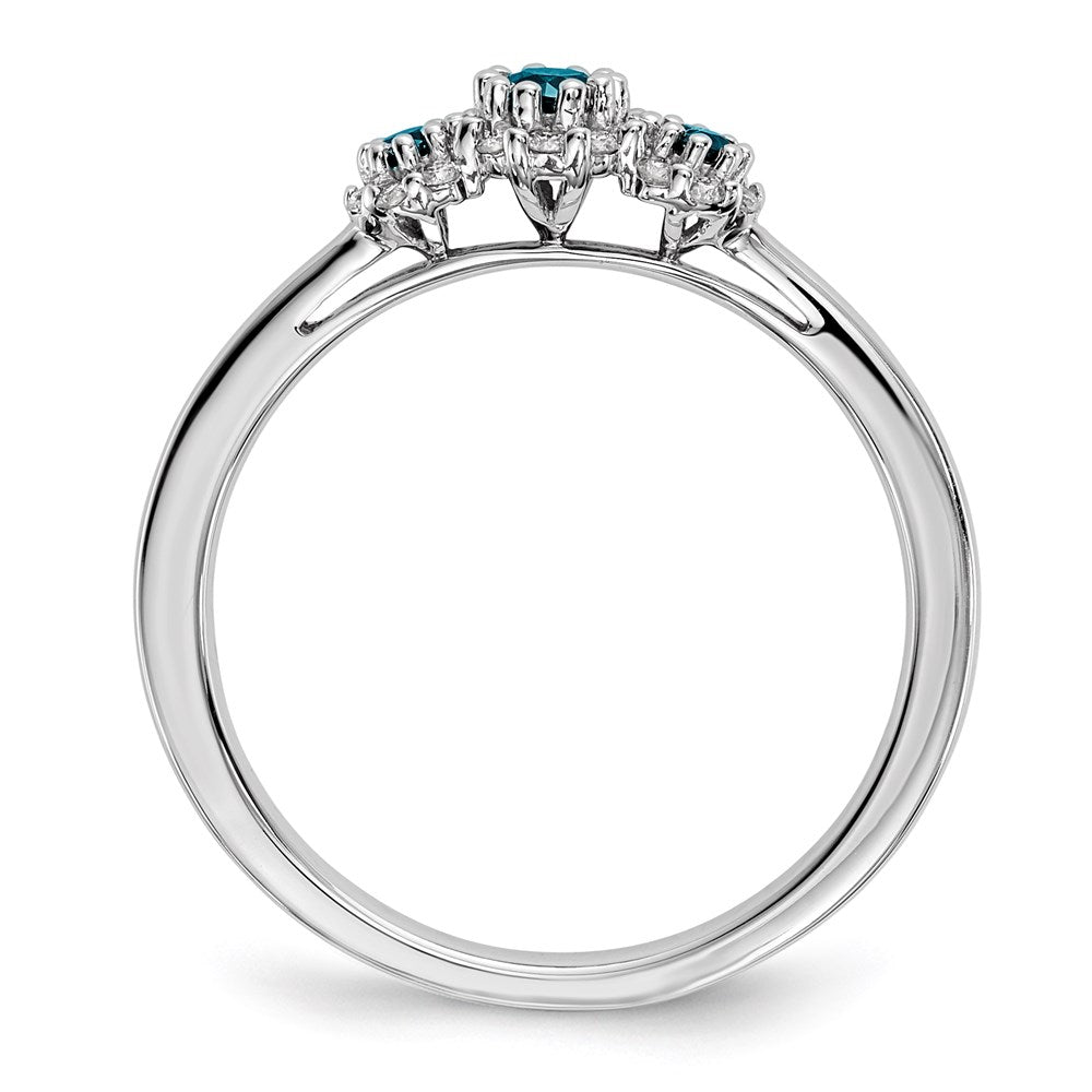 14K Weißgold Ring mit blauen/weißen echten Diamanten