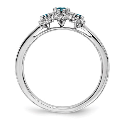 14K Weißgold Ring mit blauen/weißen echten Diamanten