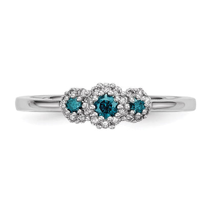 14K Weißgold Ring mit blauen/weißen echten Diamanten