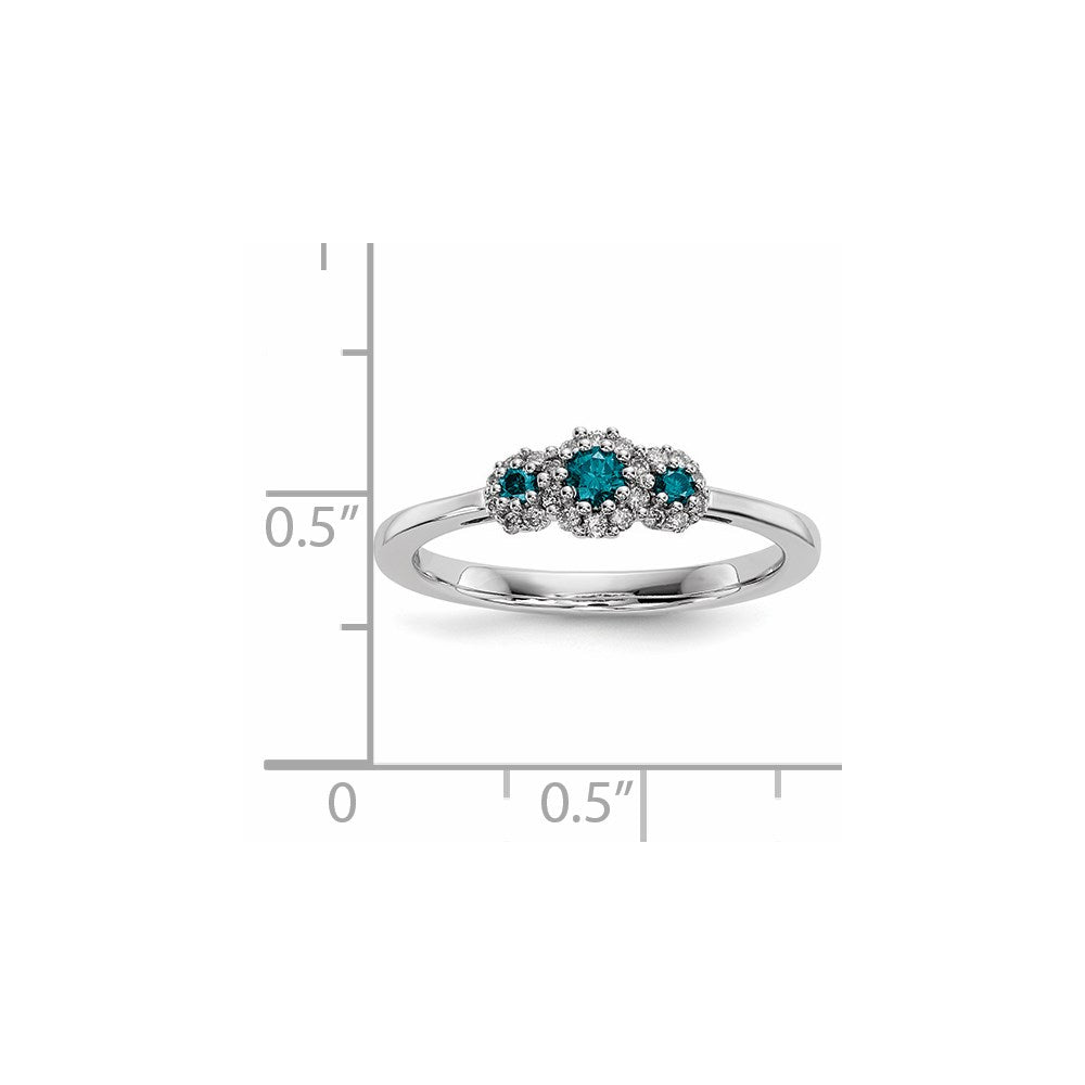 14K Weißgold Ring mit blauen/weißen echten Diamanten