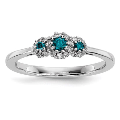 14K Weißgold Ring mit blauen/weißen echten Diamanten