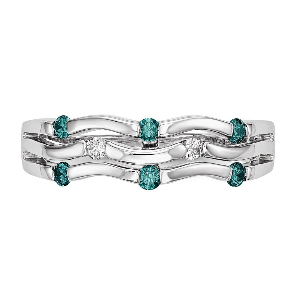 14K Weißgold Ring mit echten blau-weißen Diamanten
