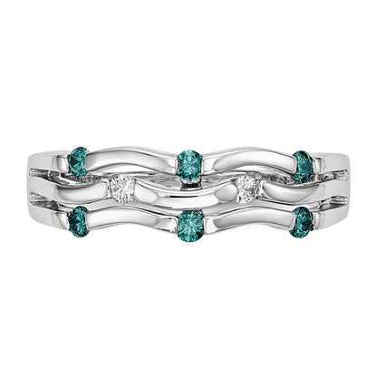 14K Weißgold Ring mit echten blau-weißen Diamanten