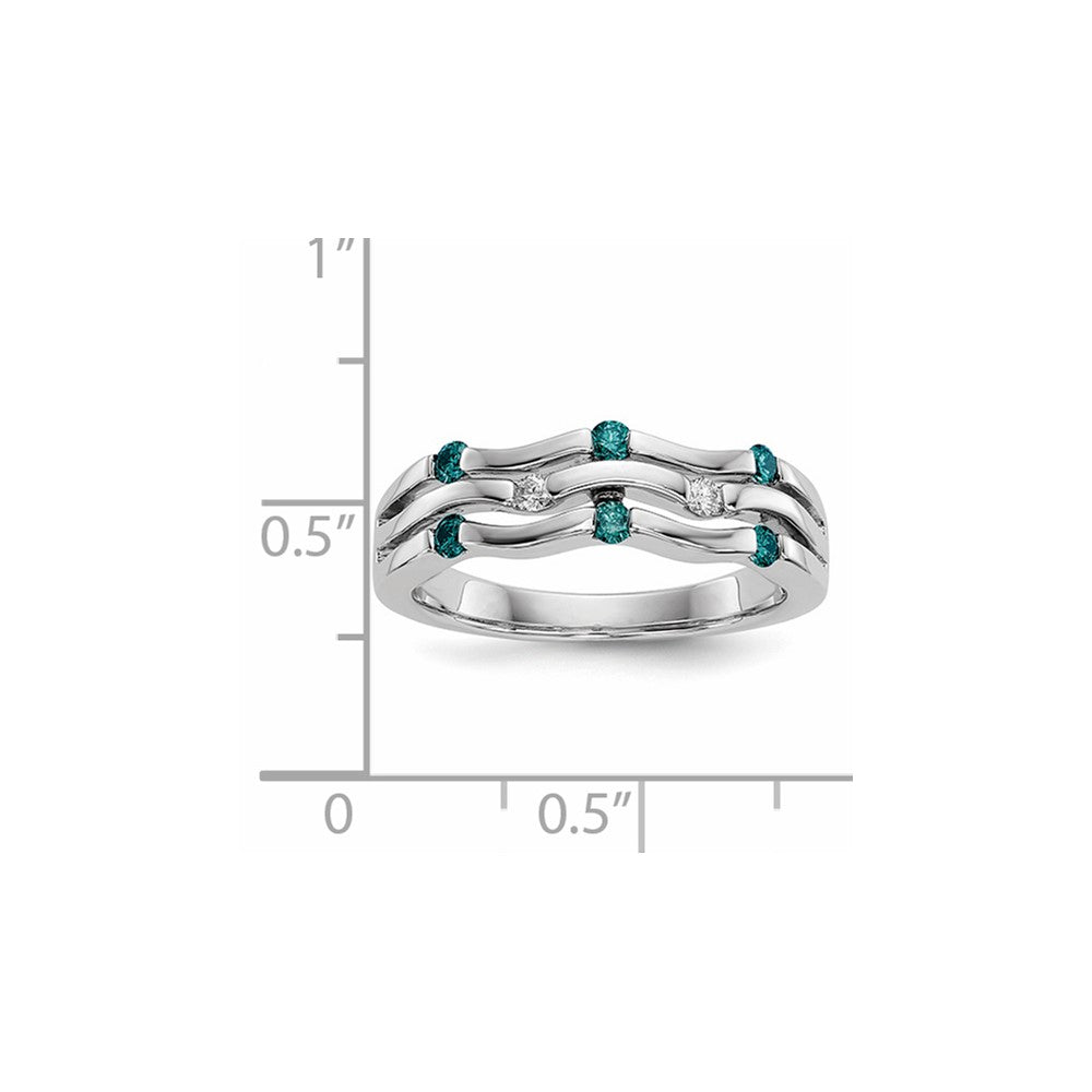 14K Weißgold Ring mit echten blau-weißen Diamanten