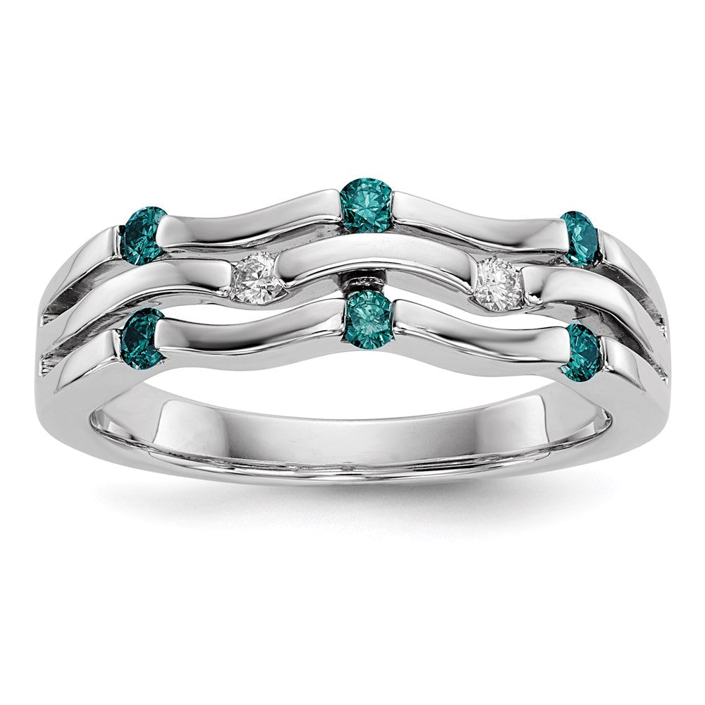 14K Weißgold Ring mit echten blau-weißen Diamanten