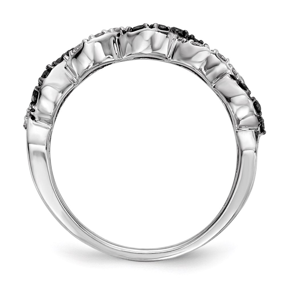 14K Weißgold Ring mit schwarzen/weißen echten Diamanten