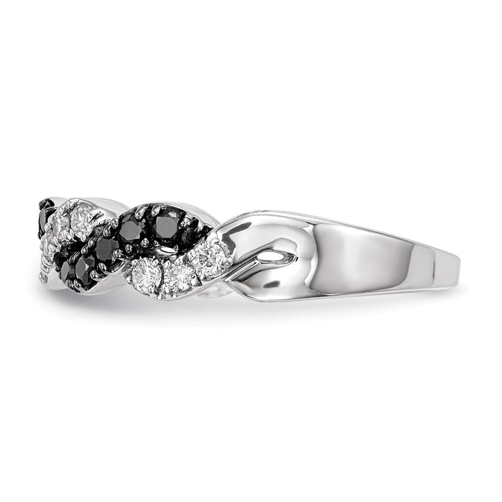 14K Weißgold Ring mit schwarzen/weißen echten Diamanten