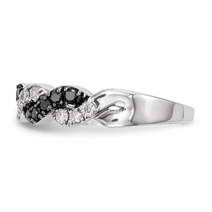 14K Weißgold Ring mit schwarzen/weißen echten Diamanten