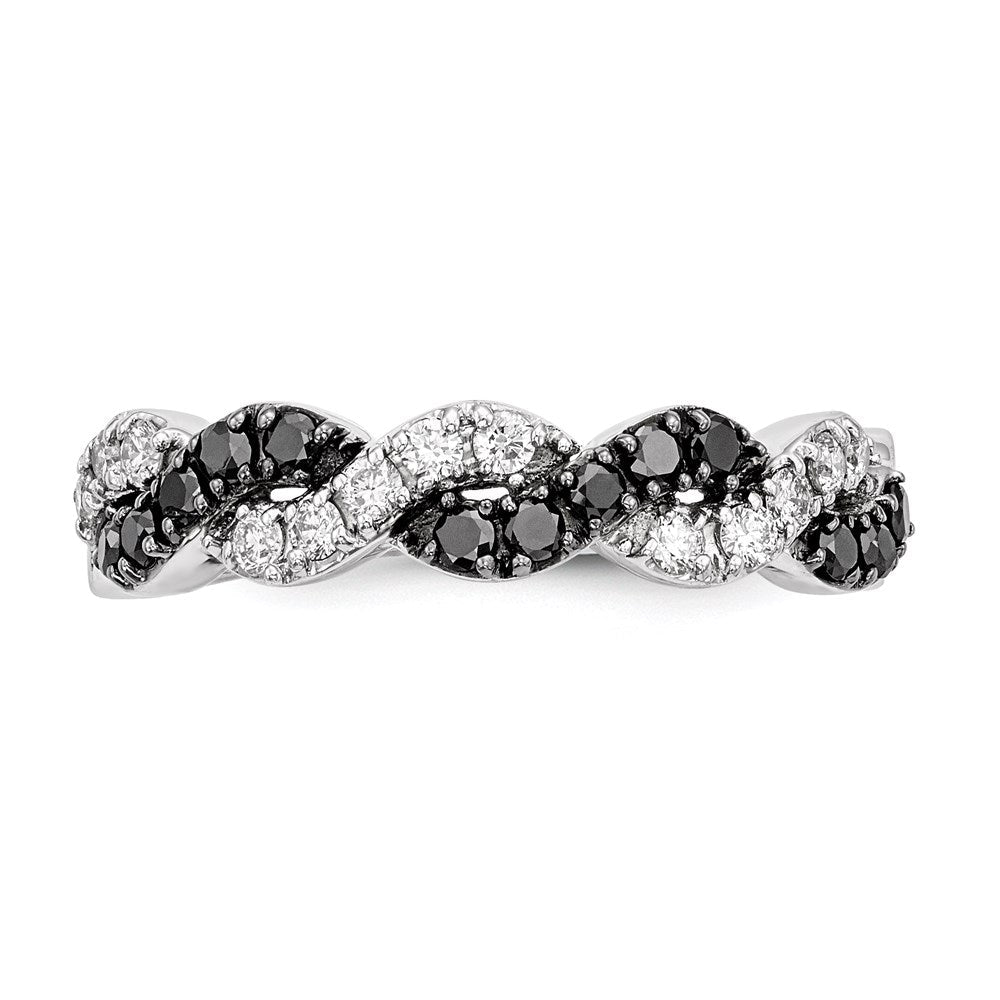 14K Weißgold Ring mit schwarzen/weißen echten Diamanten