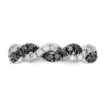 14K Weißgold Ring mit schwarzen/weißen echten Diamanten