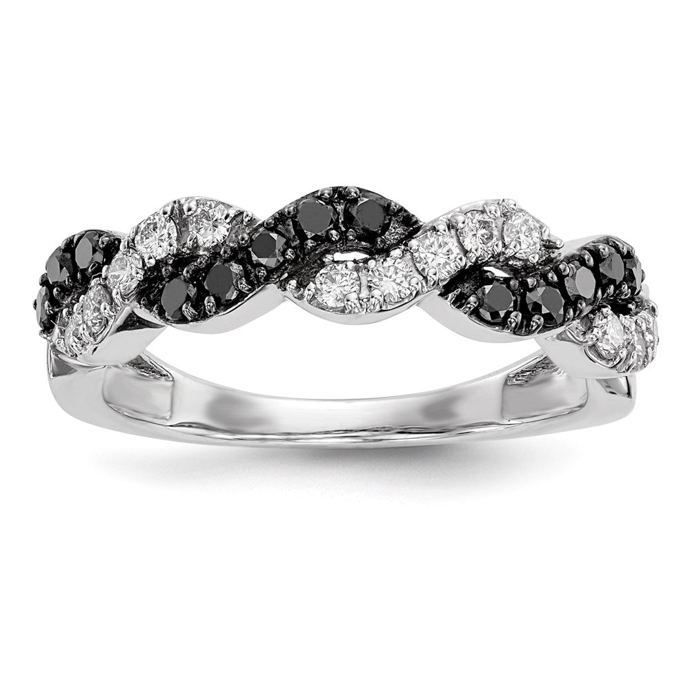 14K Weißgold Ring mit schwarzen/weißen echten Diamanten