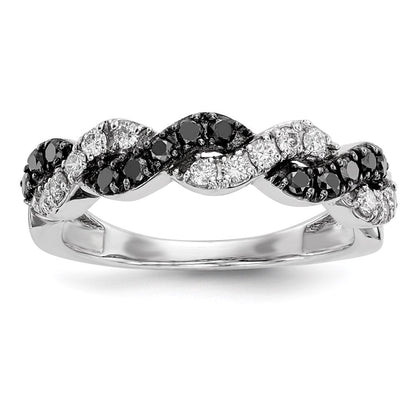 14K Weißgold Ring mit schwarzen/weißen echten Diamanten