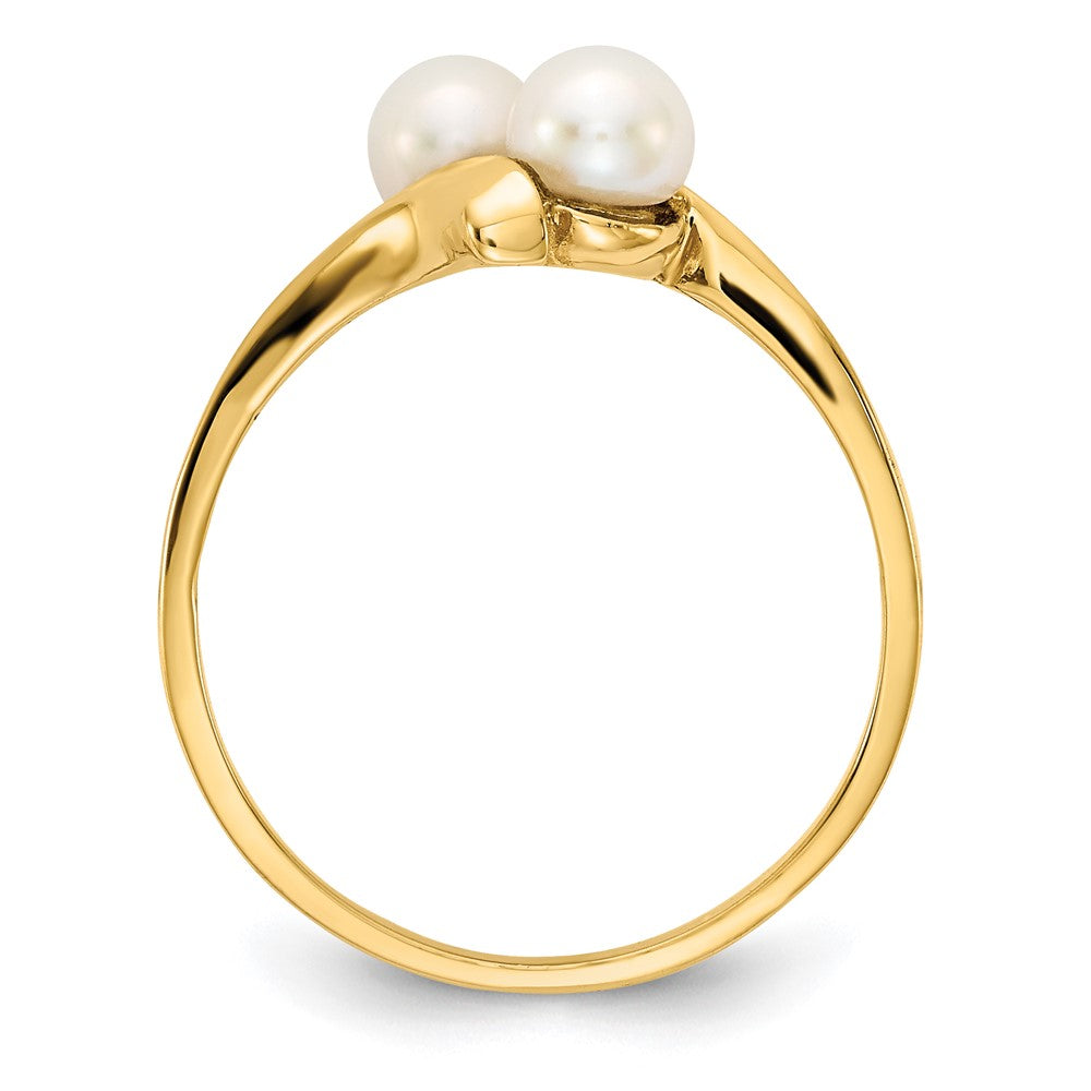 14K Gelbgold Ring mit 4-5 mm weißen Button-Süßwasser-Zuchtperlen (2 Perlen)