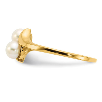14K Gelbgold Ring mit 4-5 mm weißen Button-Süßwasser-Zuchtperlen (2 Perlen)