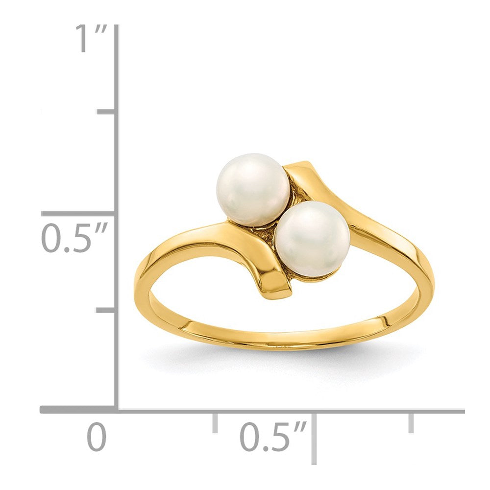 14K Gelbgold Ring mit 4-5 mm weißen Button-Süßwasser-Zuchtperlen (2 Perlen)
