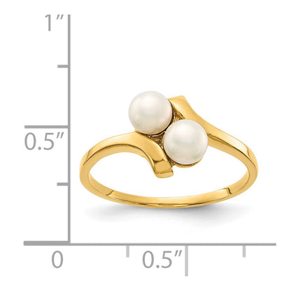 14K Gelbgold Ring mit 4-5 mm weißen Button-Süßwasser-Zuchtperlen (2 Perlen)