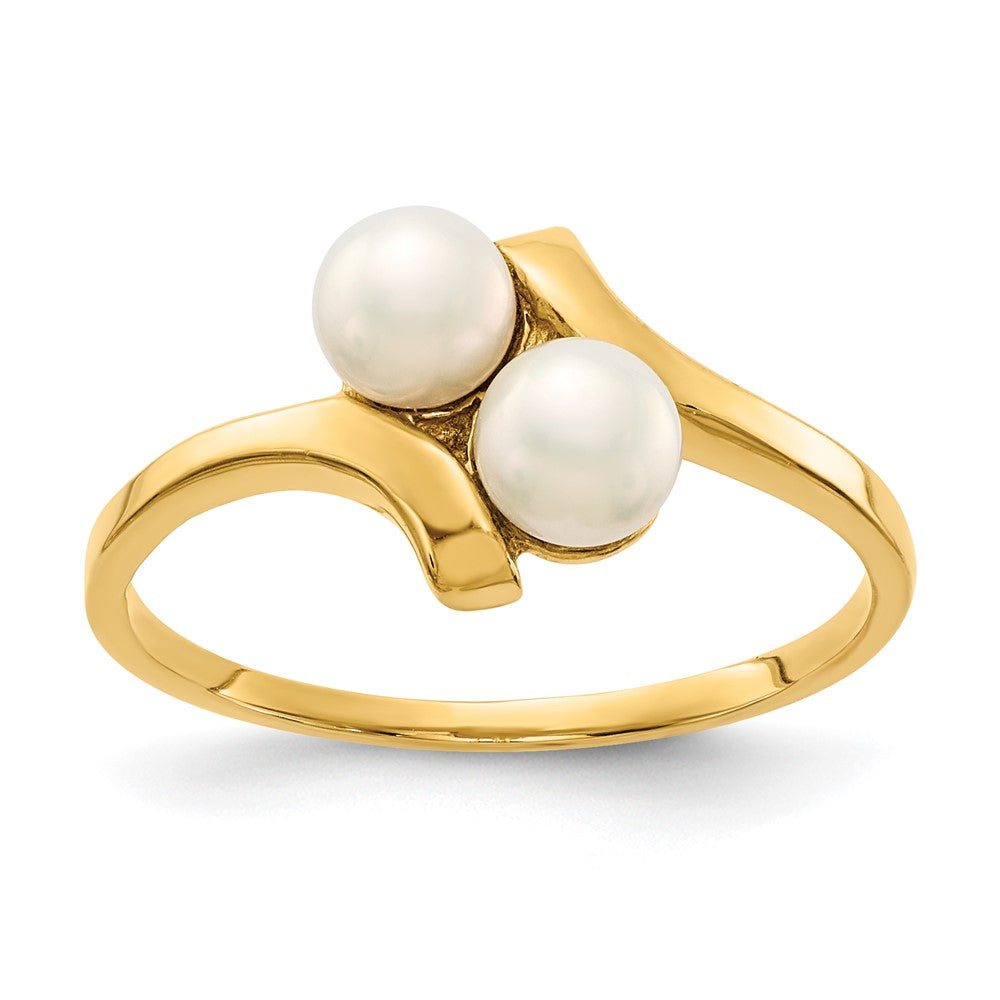 14K Gelbgold Ring mit 4-5 mm weißen Button-Süßwasser-Zuchtperlen (2 Perlen)