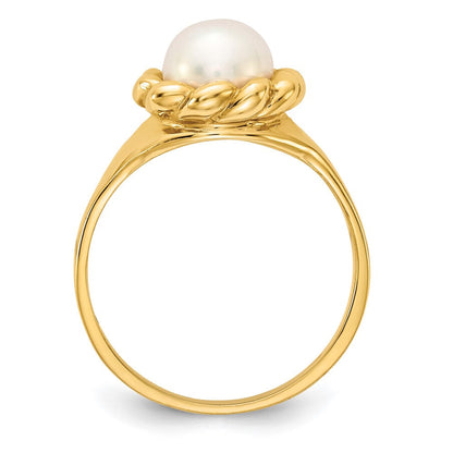 14K Gelbgold Ring mit 6-7mm weißen runden Süßwasser-Zuchtperlen