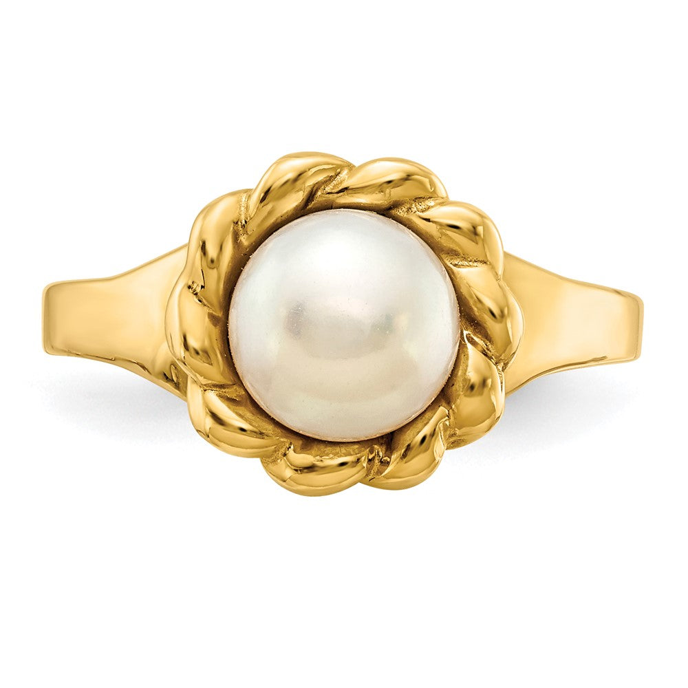 14K Gelbgold Ring mit 6-7mm weißen runden Süßwasser-Zuchtperlen