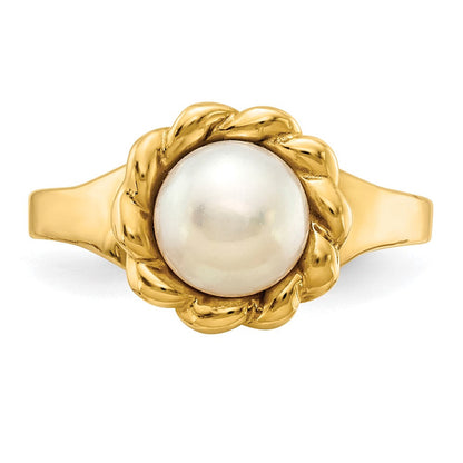 14K Gelbgold Ring mit 6-7mm weißen runden Süßwasser-Zuchtperlen