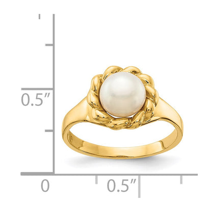14K Gelbgold Ring mit 6-7mm weißen runden Süßwasser-Zuchtperlen