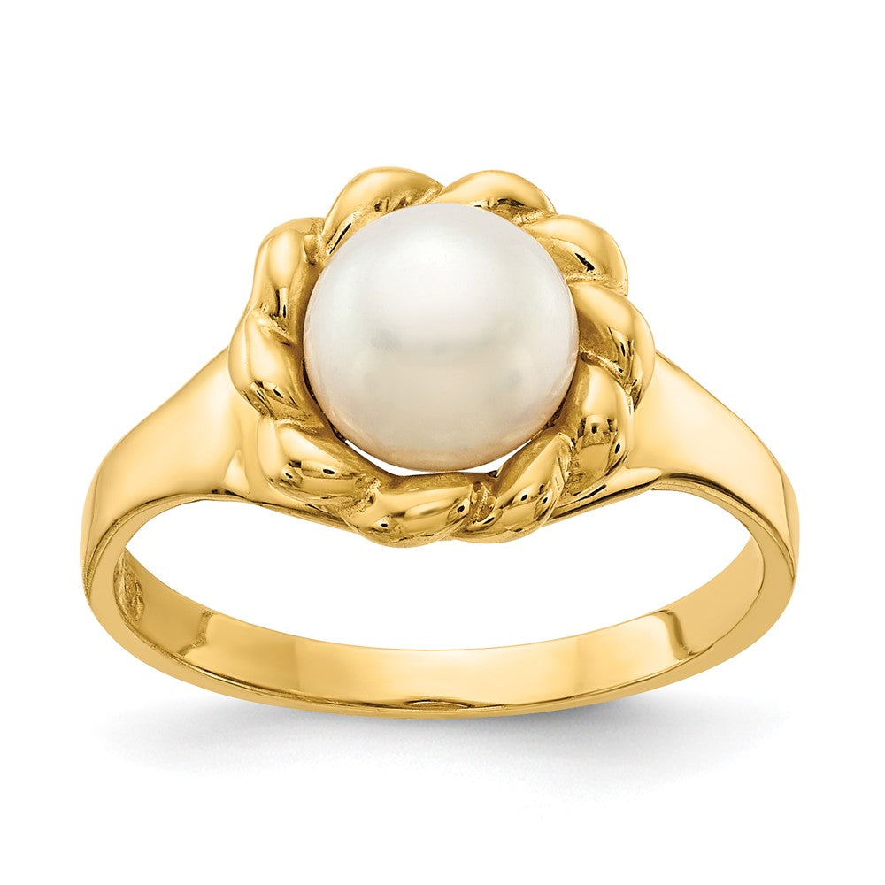 14K Gelbgold Ring mit 6-7mm weißen runden Süßwasser-Zuchtperlen