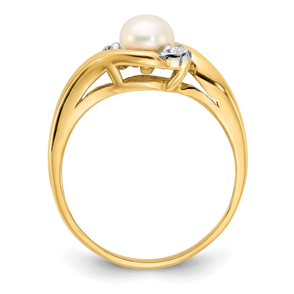 14K Gelbgold 5-6mm Weiß Knopf Süßwasser Zuchtperle.04tw Echt Diamant Ring