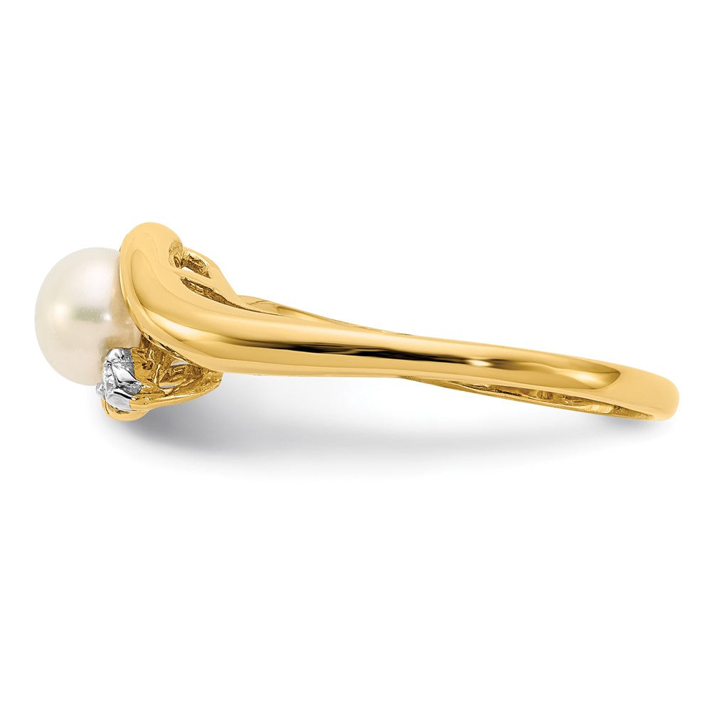14K Gelbgold 5-6mm Weiß Knopf Süßwasser Zuchtperle.04tw Echt Diamant Ring