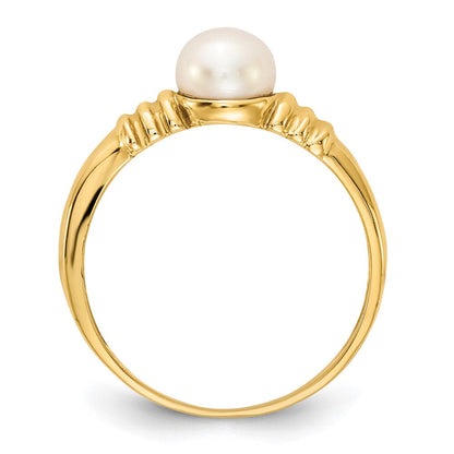 14K Gelbgold Ring mit 5-6 mm weißen runden Süßwasser-Zuchtperlen