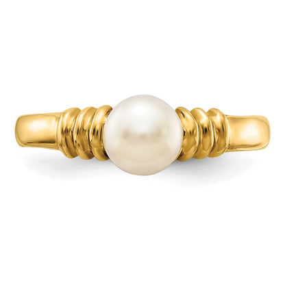 14K Gelbgold Ring mit 5-6 mm weißen runden Süßwasser-Zuchtperlen