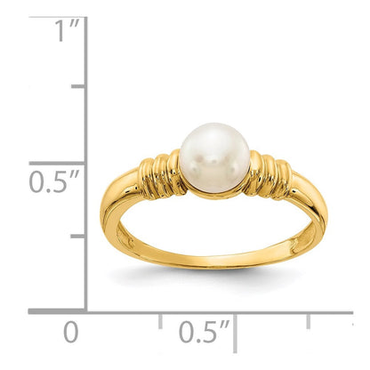 14K Gelbgold Ring mit 5-6 mm weißen runden Süßwasser-Zuchtperlen