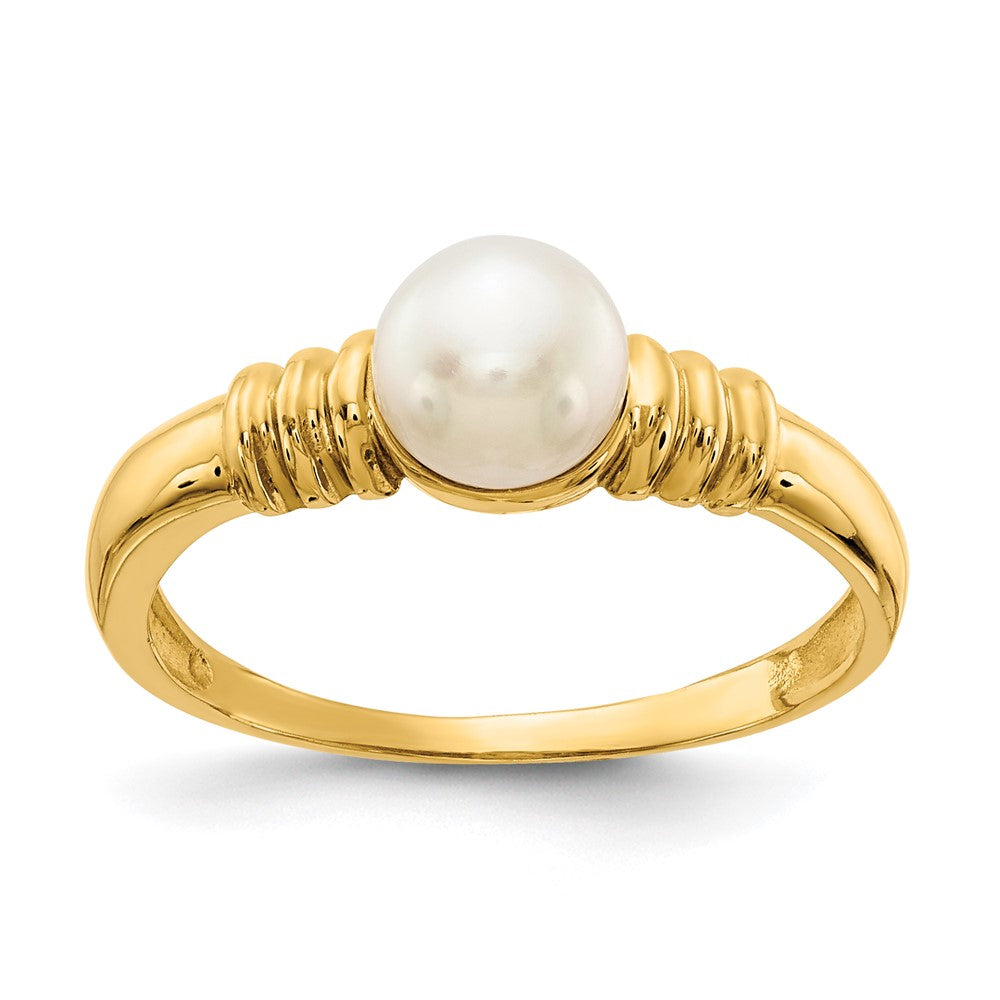 14K Gelbgold Ring mit 5-6 mm weißen runden Süßwasser-Zuchtperlen