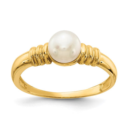 14K Gelbgold Ring mit 5-6 mm weißen runden Süßwasser-Zuchtperlen