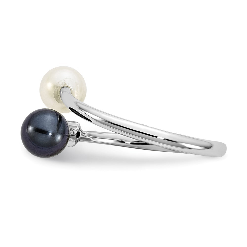 14K Weißgold 5-6mm Rund Schwarz & Weiß Salzwasser Akoya Perle Diamant. Adj. Ring