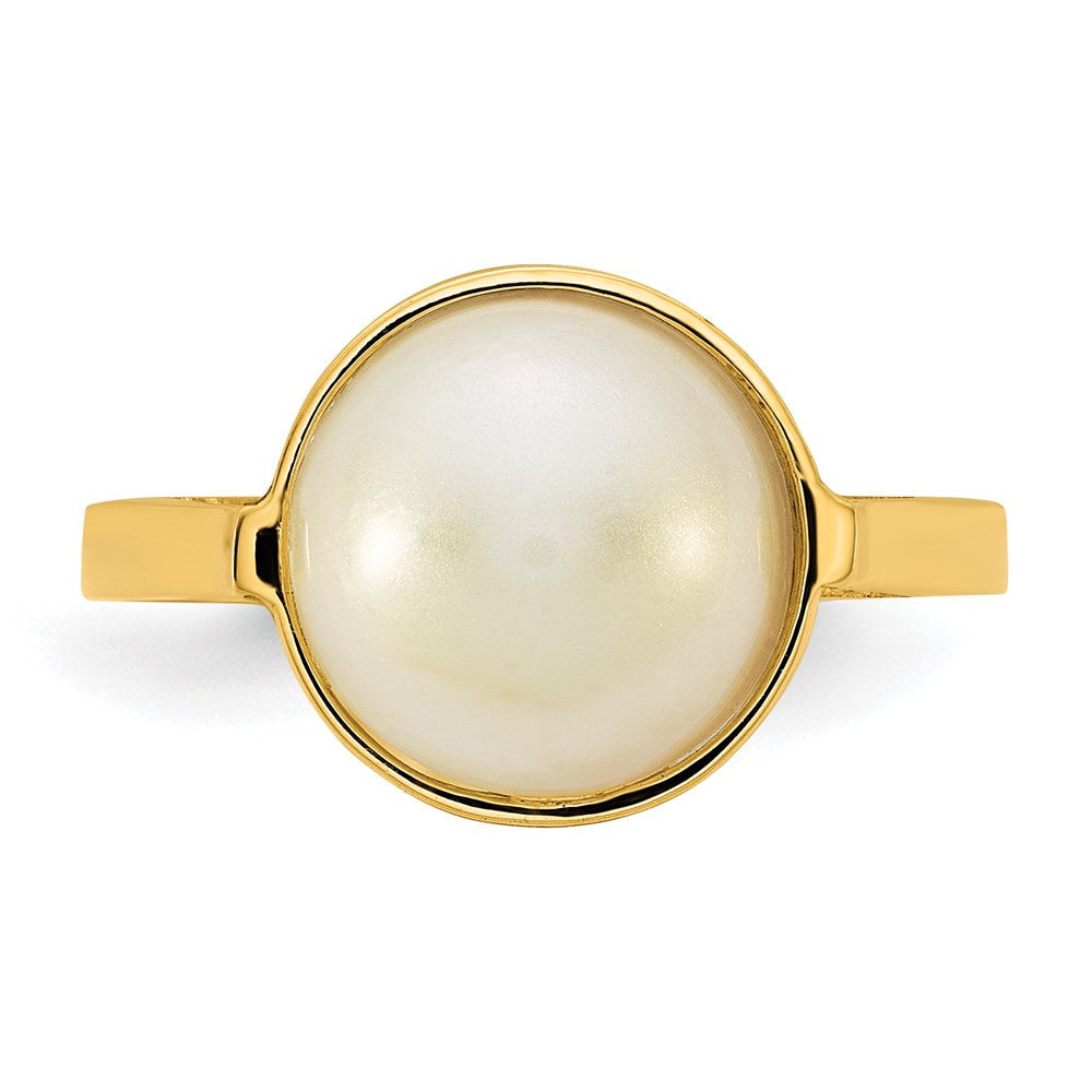14K Gelbgold Poliert 10-11mm Salzwasser Zucht Mabe Perle Größe 7 Ring