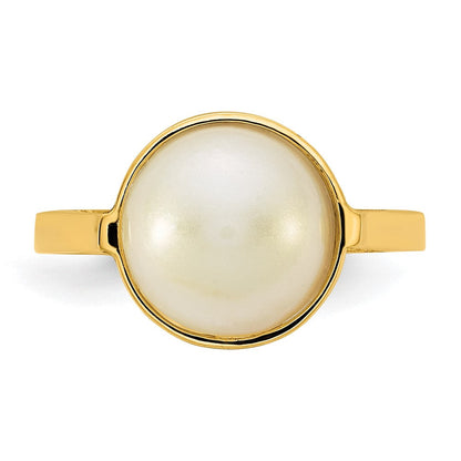 14K Gelbgold Poliert 10-11mm Salzwasser Zucht Mabe Perle Größe 7 Ring