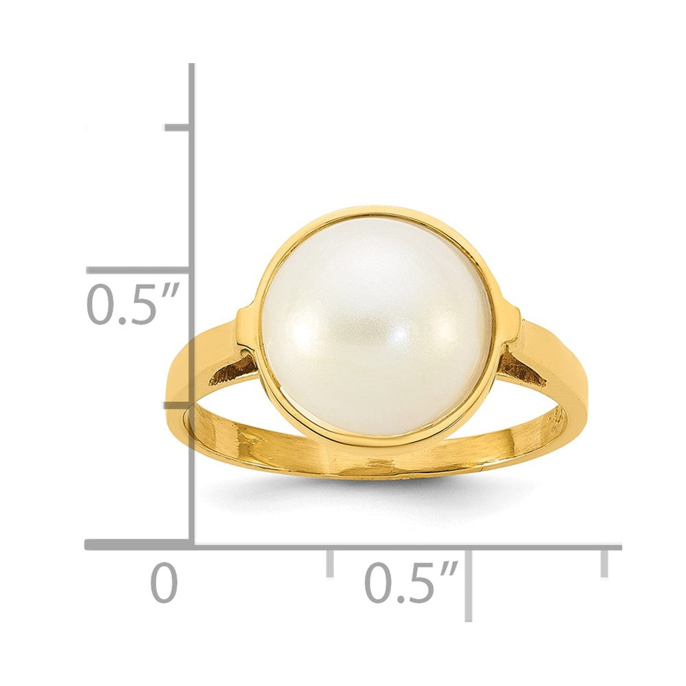 14K Gelbgold Poliert 10-11mm Salzwasser Zucht Mabe Perle Größe 7 Ring
