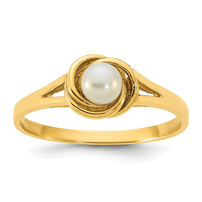 14K Gelbgold Poliert 4-5mm Knopf Süßwasser Zuchtperle Größe 7 Ring