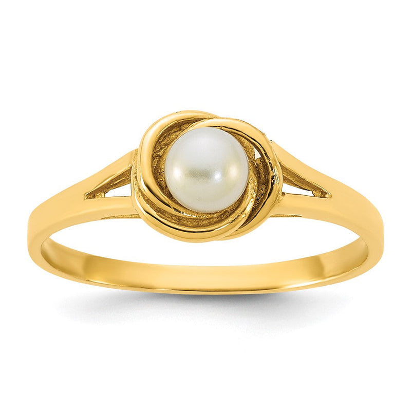 14K Gelbgold Poliert 4-5mm Knopf Süßwasser Zuchtperle Größe 7 Ring