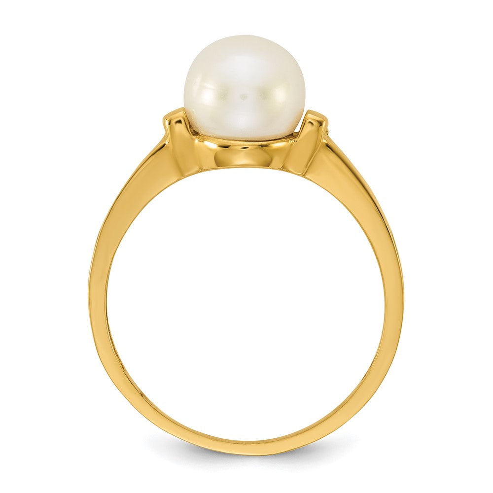 14K Gelbgold Poliert 7-8mm Knopf Süßwasser Zuchtperle Größe 7 Ring