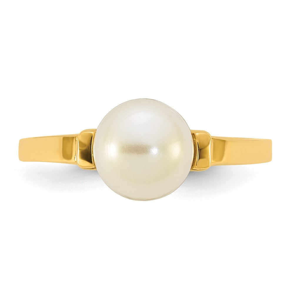 14K Gelbgold Poliert 7-8mm Knopf Süßwasser Zuchtperle Größe 7 Ring