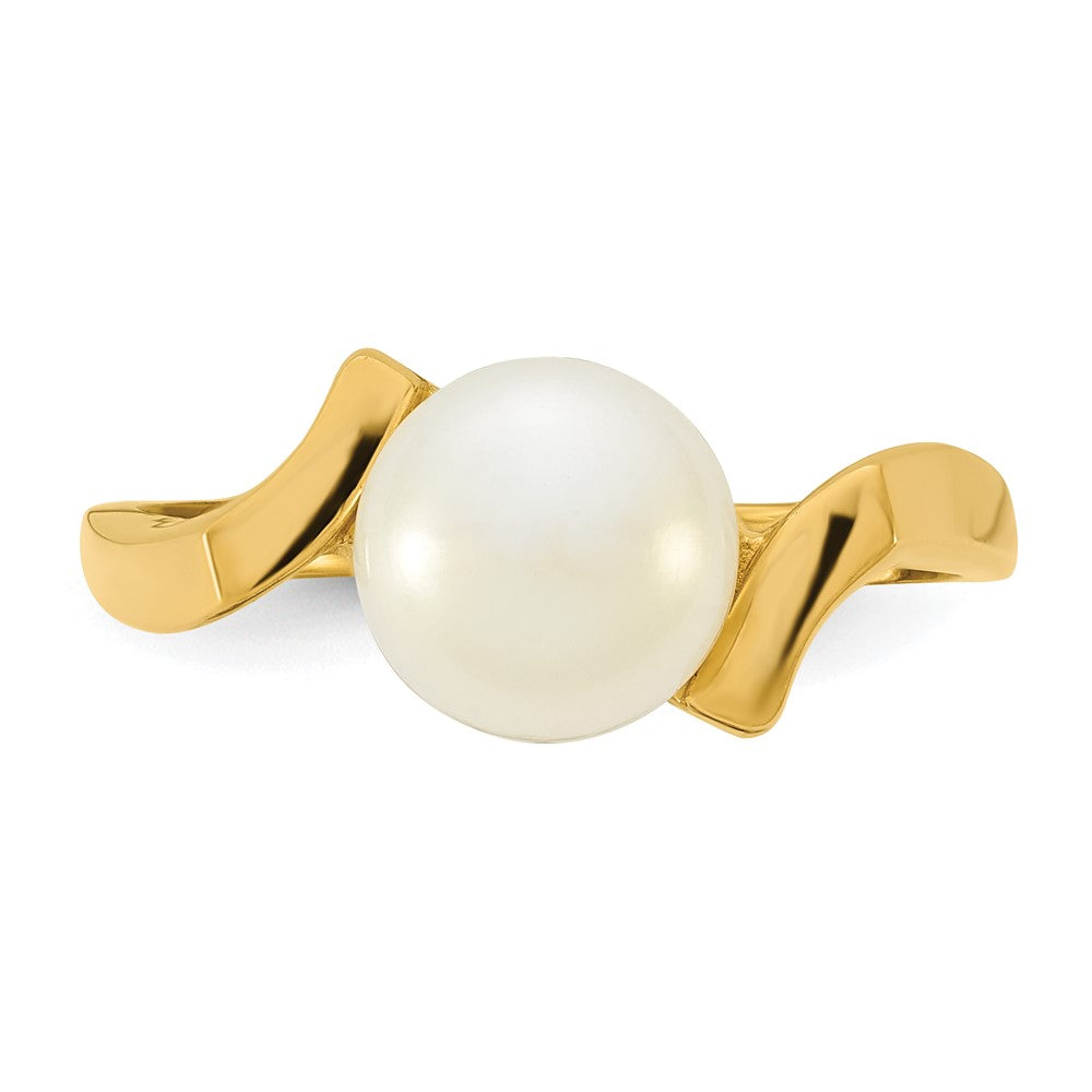 14K Gelbgold Poliert 7-8mm Knopf Süßwasser Zuchtperle Größe 7 Quadratisch Shank Ring