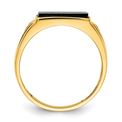 10K Gelbgold Herren Echt Diamant und Schwarz Onyx Siegel Ring