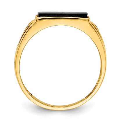 14K Gelbgold Herren Echt Diamant und Schwarz Onyx Siegel Ring