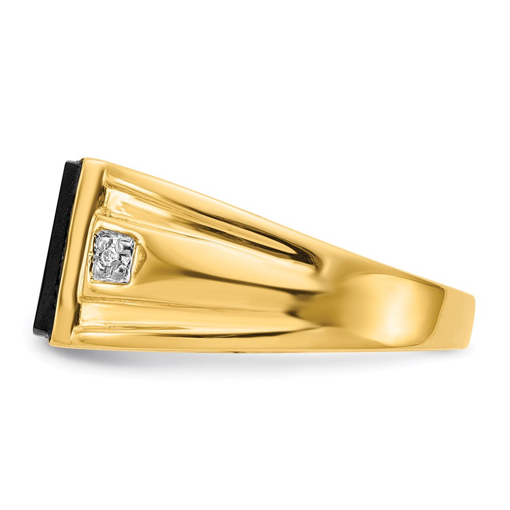 10K Gelbgold Herren Echt Diamant und Schwarz Onyx Siegel Ring